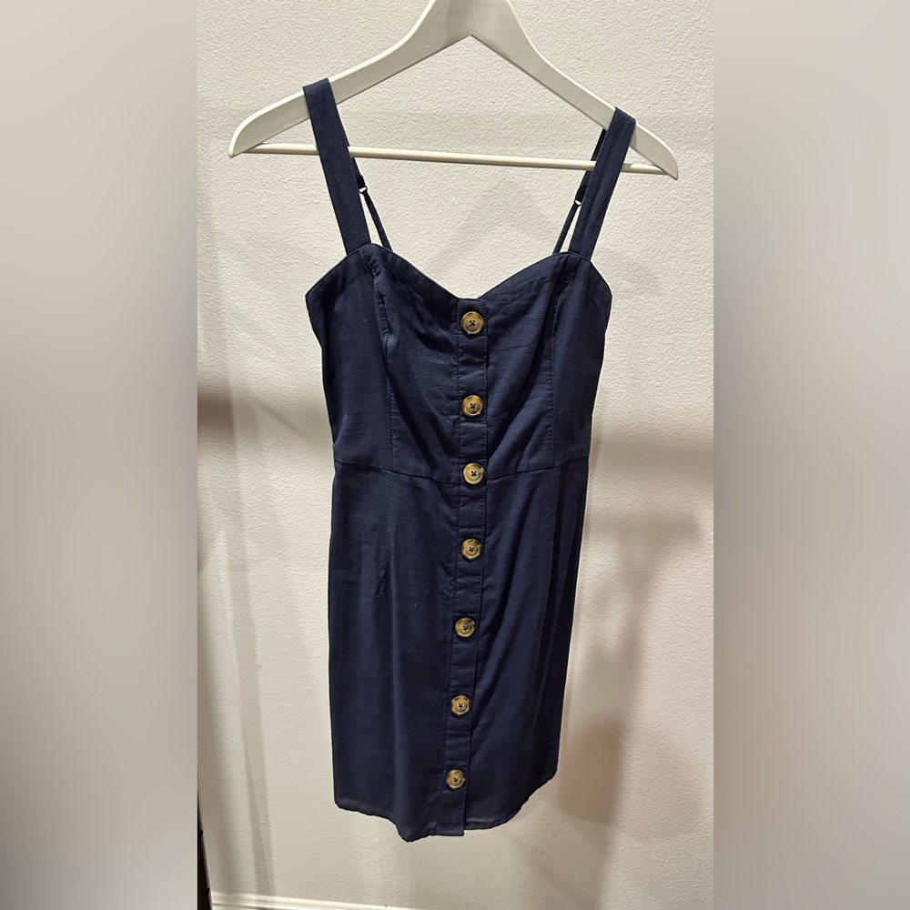 Abercrombie and Fitch Button down dress with adjustable straps in dark blue